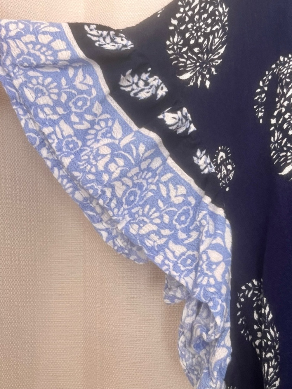 Como Vintage Navy Blue Boho Print Blouse XL Flowy Top - Picture 5 of 6